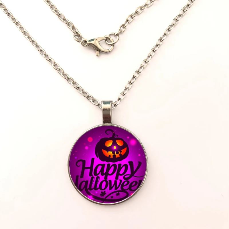 

2019 new HAPPY Halloween Pumpkin pattern purple necklace cartoon jewelry gift child silver necklace