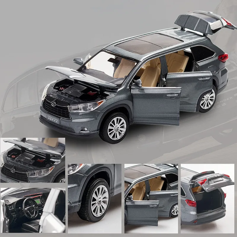 Goede Hot koop 132 Toyota Highlander legering model, simulatie kinderen geluid en licht trek off road model speelgoed, gratis verzending