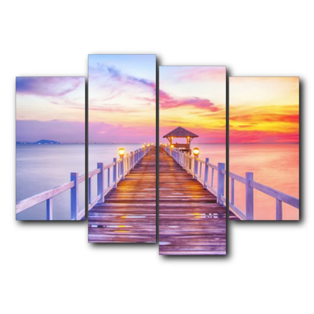 

Abstract Wall Artwork Sunshine Seaside Birdge Wedding Decor Vintage Canvas Oil Painting for Living Room Home Decoration No Frame