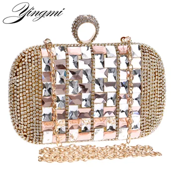 

YINGMI Elegant Glasses Arylic Women Evening Bag One Side Finger Rings Diamonds Small Day Clutch Handmade Style Evening Bags