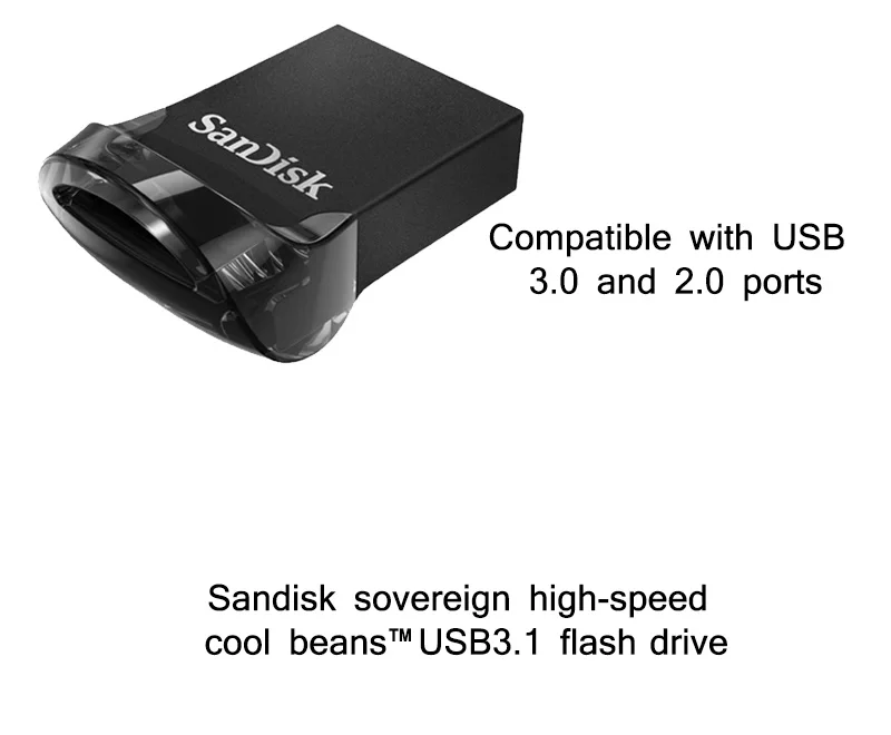 Двойной Флеш-накопитель SANDISK Ultra Fit USB 3,1 в коробке sub Флеш накопитель 16 ГБ 32 ГБ 64 Гб 128 ГБ 256 ГБ супер мини флеш-накопитель до 130 МБ/с. U накопитель u-диск флеш-накопитель