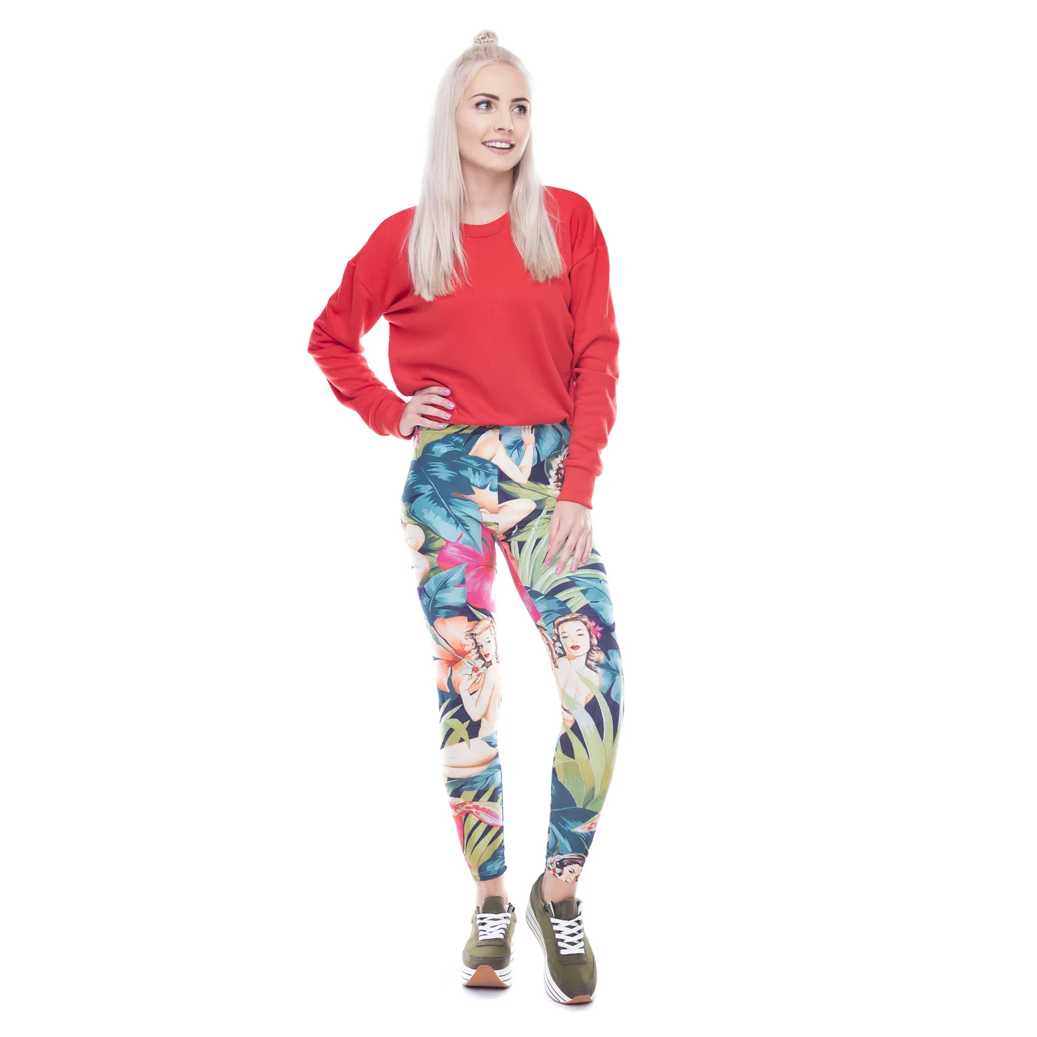 Women Leggings Sexy Flowers & Naked Women Printed Pants Fitness Casual Ladies Legging Stretchy Workout Trousers Slim Fit Legging Leggings