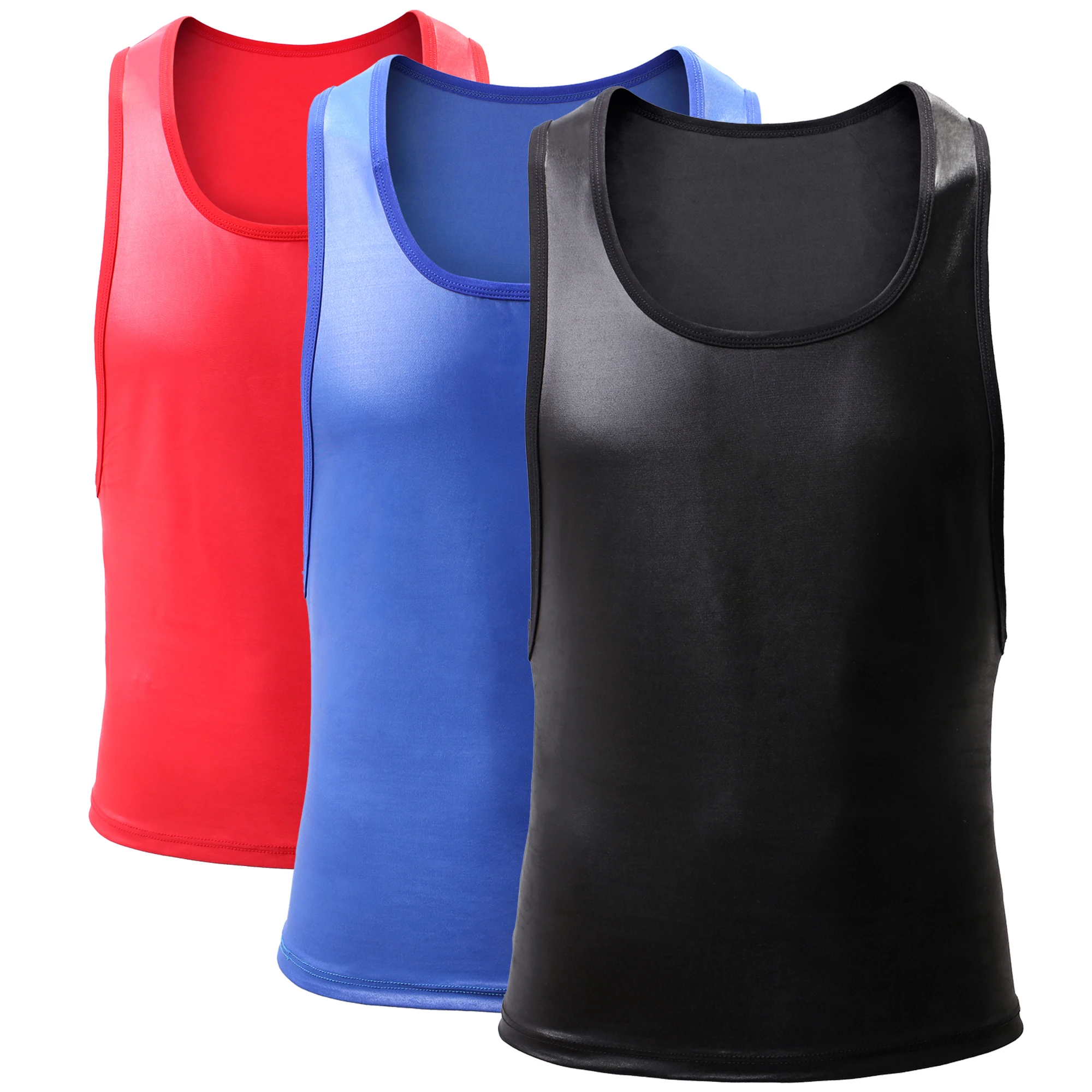 

New PU Leather O-neck Men Tank Tops Sexy Sleeveless Shirts Men Imitatiion Faux Leather Vest for Casual Wear