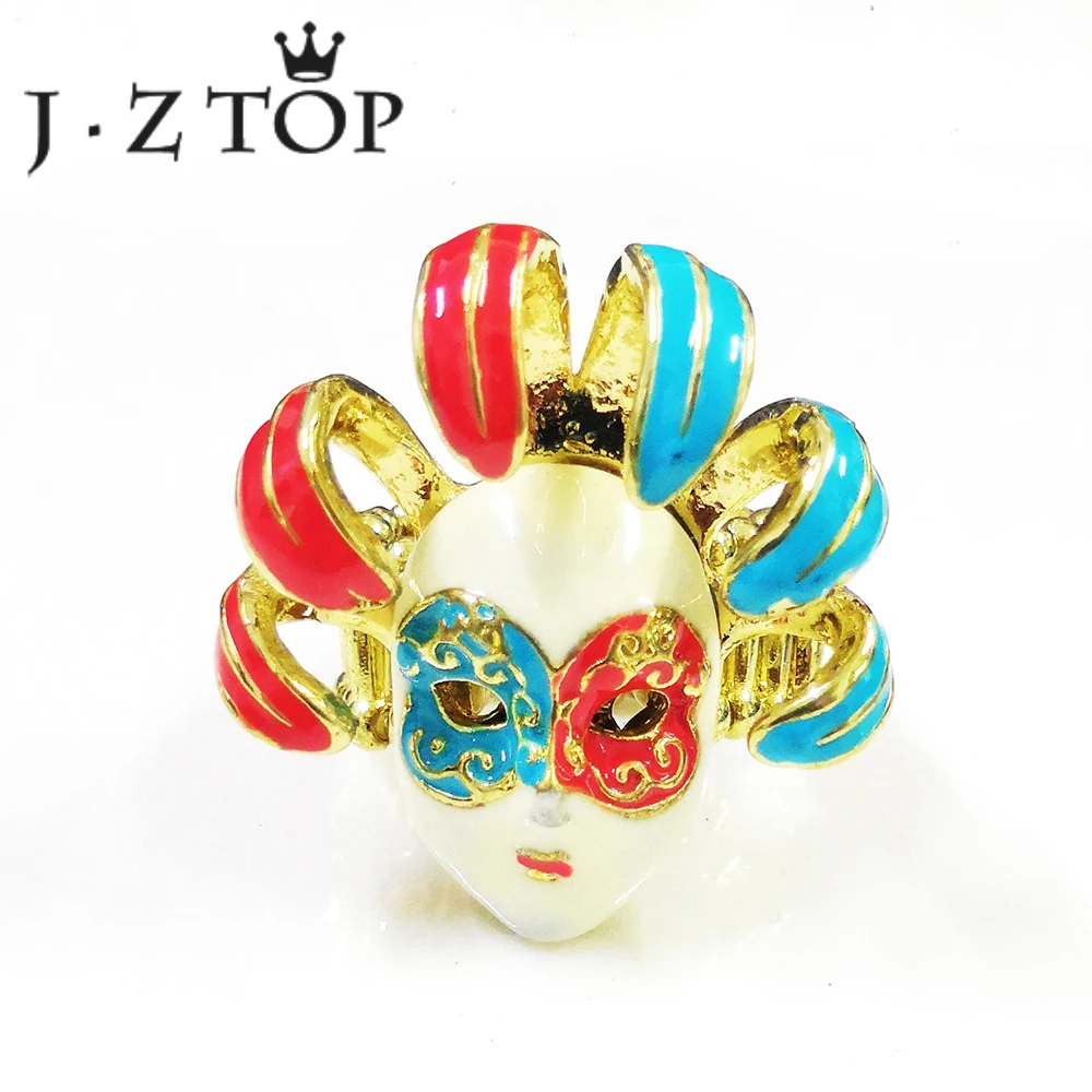 JZTOP Ретро многоцветное эмалированное кольцо с маской для женщин огромные