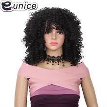 Eunice волосы кудрявый парик с челкой афро африканская Прическа Средний размер натуральный блонд смешанные каштановые Искусственные парики для женщин