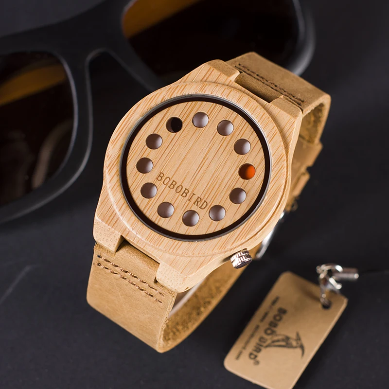 BOBO BIRD LA04 Bamboo Men Wristwatch Top Luxury Brand Fashion Watches with Leather Band for Men in Gift Box.