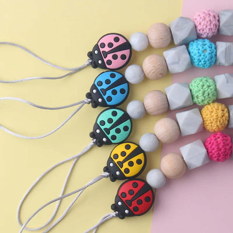 Silicone beads Baby Teethers Animal Pacifier Clips Chain Baby Pendant Teething Toys Chew Beads natural wood teether Nursing Toys (5)
