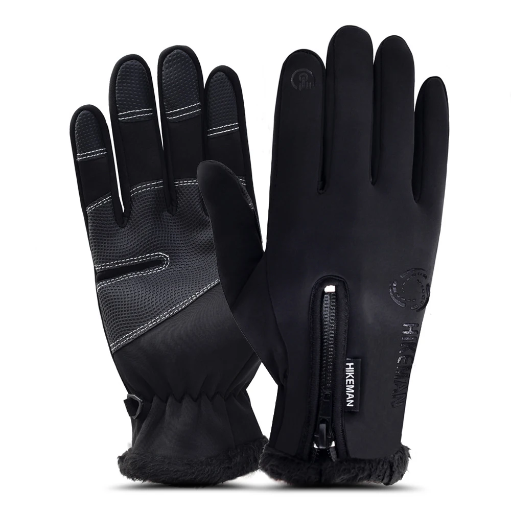 

Winter waterproof touch screen gloves fleece warm ski outdoor riding sports full finger zipper gloves