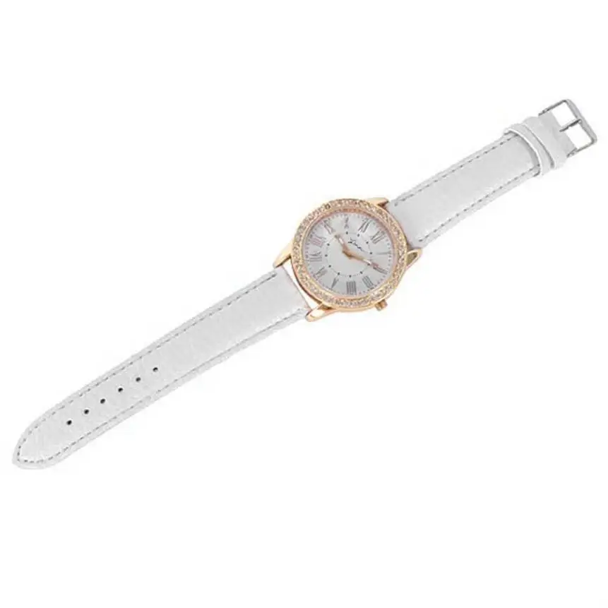Модные женские часы Роскошные Блестящие Золотые кристаллы кожаный ремешок Кварцевые женские наручные часы браслет ювелирные изделия reloj mujer L30