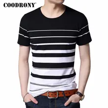 COODRONY, хлопковая футболка с коротким рукавом, Мужская брендовая одежда, весна-лето, новая модная полосатая футболка с круглым вырезом и принтом, топы S7633