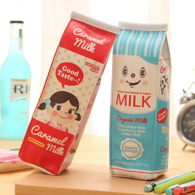 

boy girl kids Lovely PU MILK SHAPE PU Pencil Cases lovely Large Capacity Pencil Bag Pouches Students Stationery Office Supplies