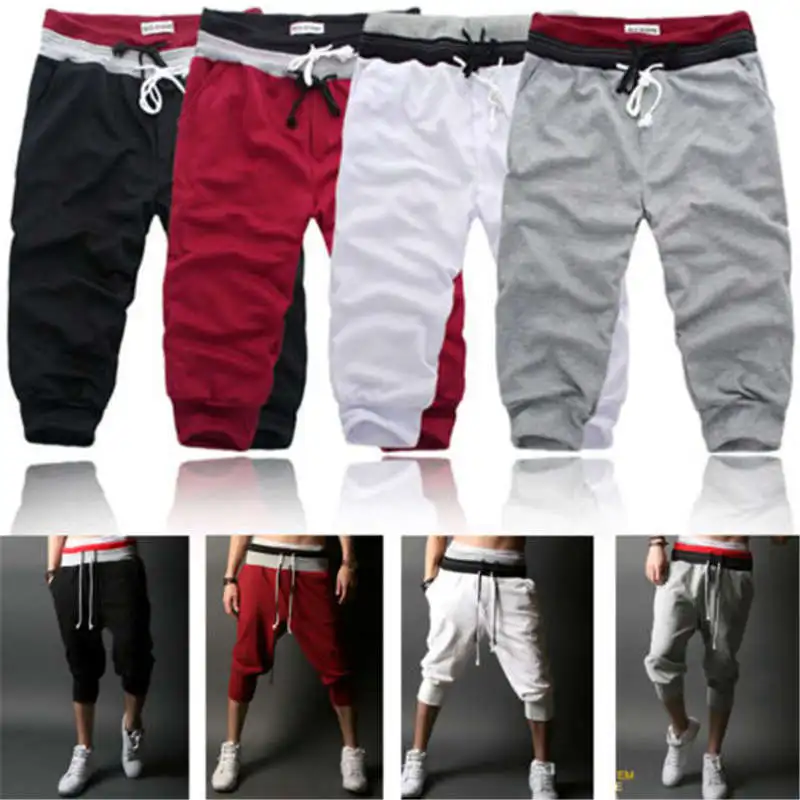 Sports Men's 3/4 knee Jogger Sport Rope Trousers Loose Casual Gym ...