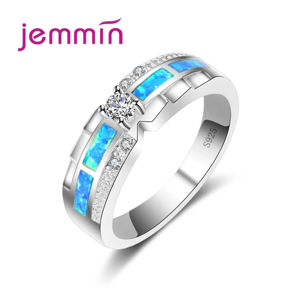 

Elegant New Women Wedding Rings 925 Sterling Silver Jewelry Blue Fire Opal Finger Ring Fine Jewelry Anillos Bijoux Mujer
