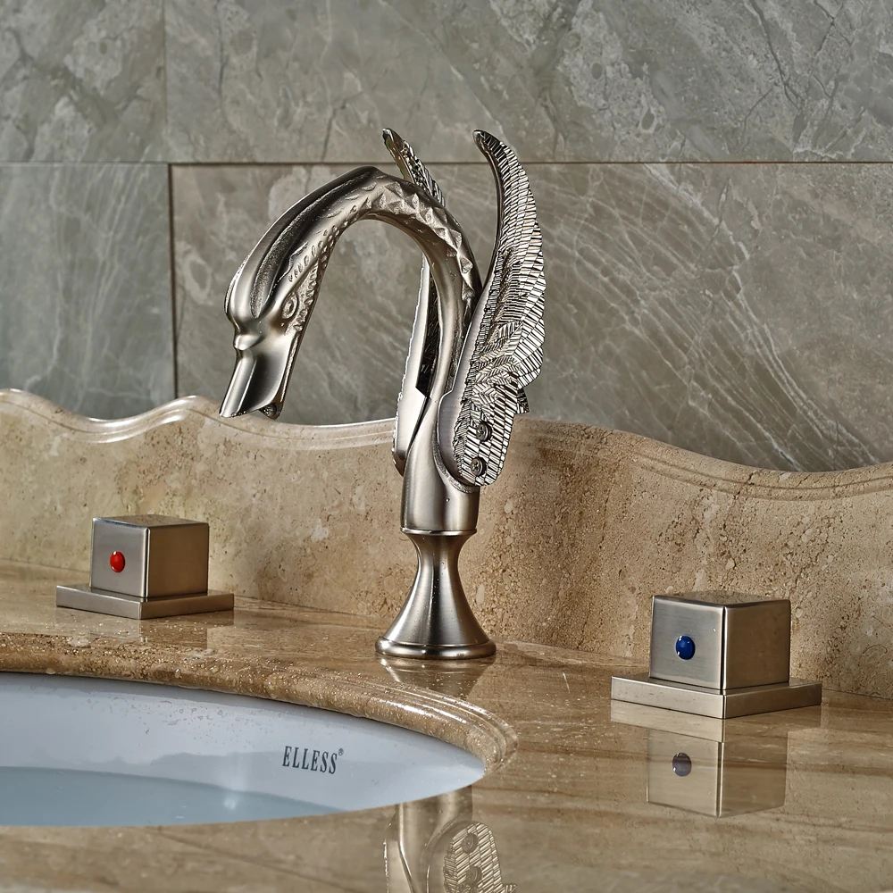 Nickel Brushed Finished Bathroom Sink /Tub Faucet Dual Handles Mixer Tap Deck Mounted Nickel Brushed Finished Bathroom Sink /Tub Faucet Dual Handles Mixer Tap Deck Mounted