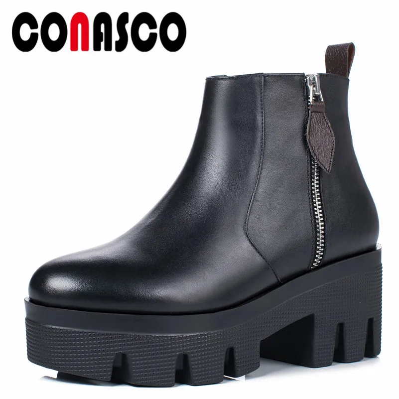 

CONASCO 1Fashion Women Party Wedding Martin Boots Genuine Leather Autumn Winter Warm Ankle Boots Concise Top Quality Shoes Woman