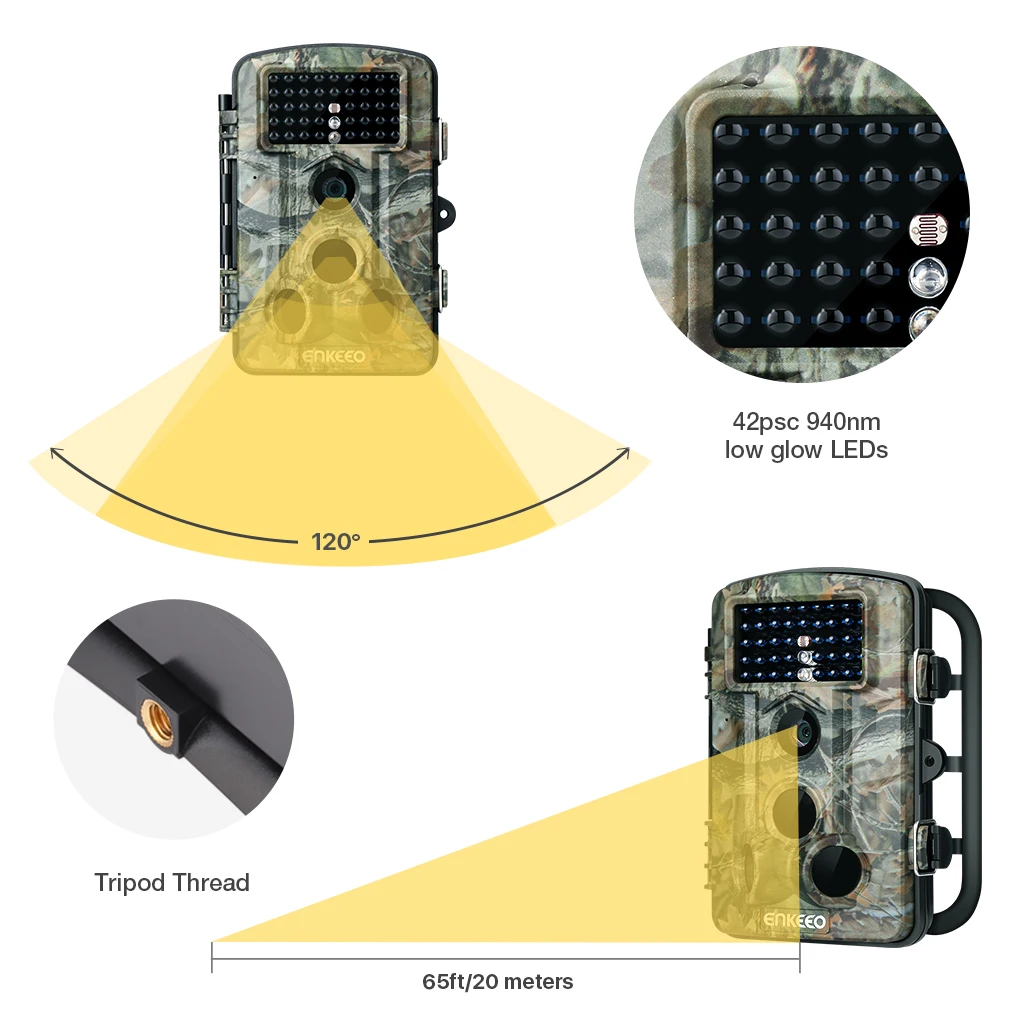Enkeeo 1080P HD охотничья камера с CMOS сенсором 12 м для дикой природы с большим радиусом действия, инфракрасная камера ночного видения, водонепроницаемая камера