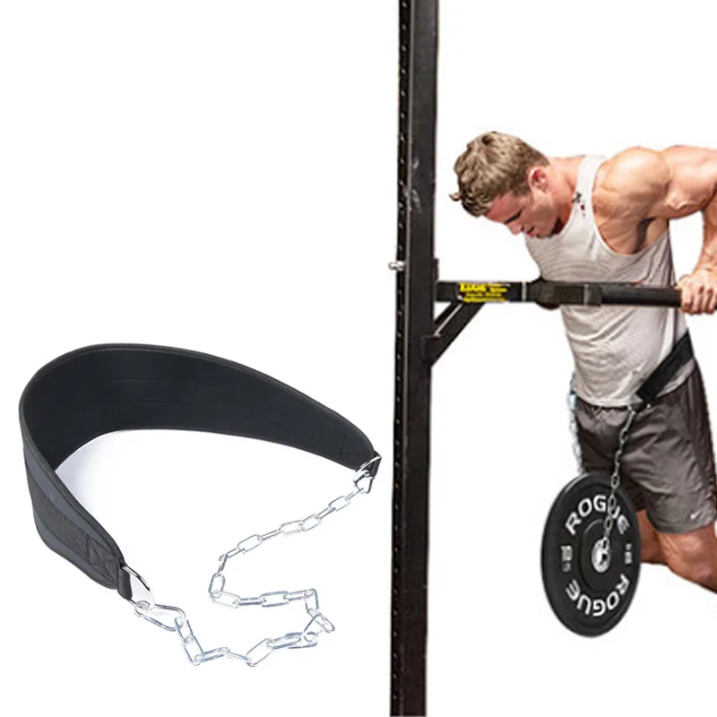 Leather Weight Lifting Dipping Belt With Chain Gym Fitness Training Pull Up Belt 
