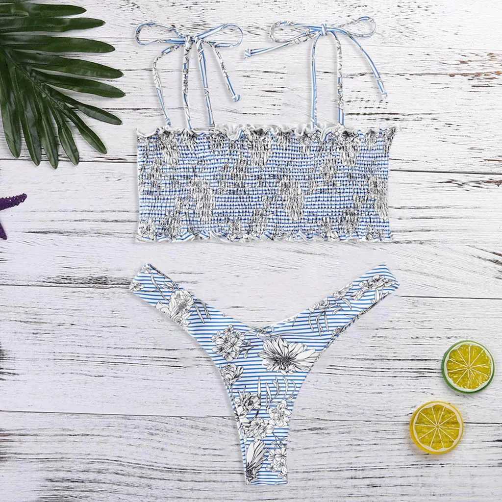 

Bikinis 2019 mujer Women Print Tube up Two Pieces Bikini Push-Up Swimsuit Swimwear Beachwear Cover-ups micro stroje kapielowe