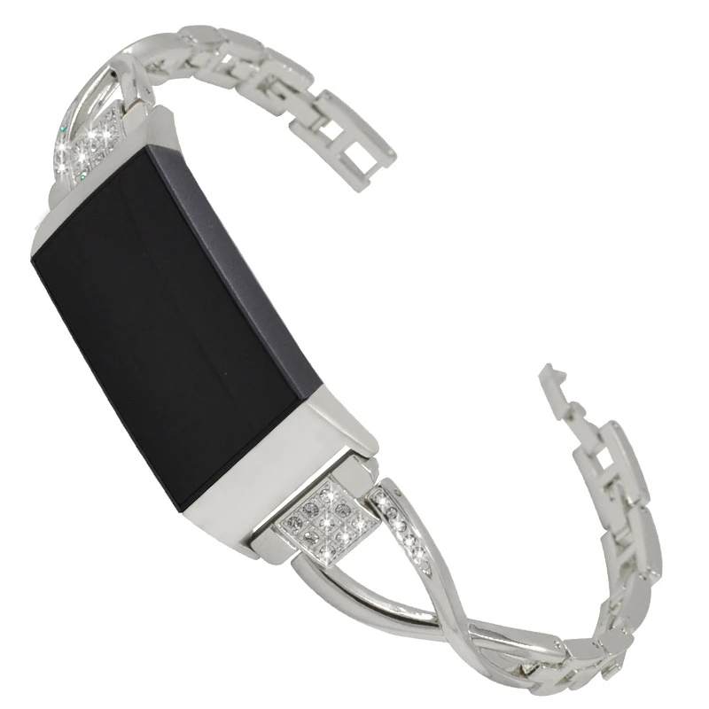 Stainless Steel Bling Bands for for Fitbit Charge 3 Smart Watch X-Link with Rhinestones Strap High Quality (2)