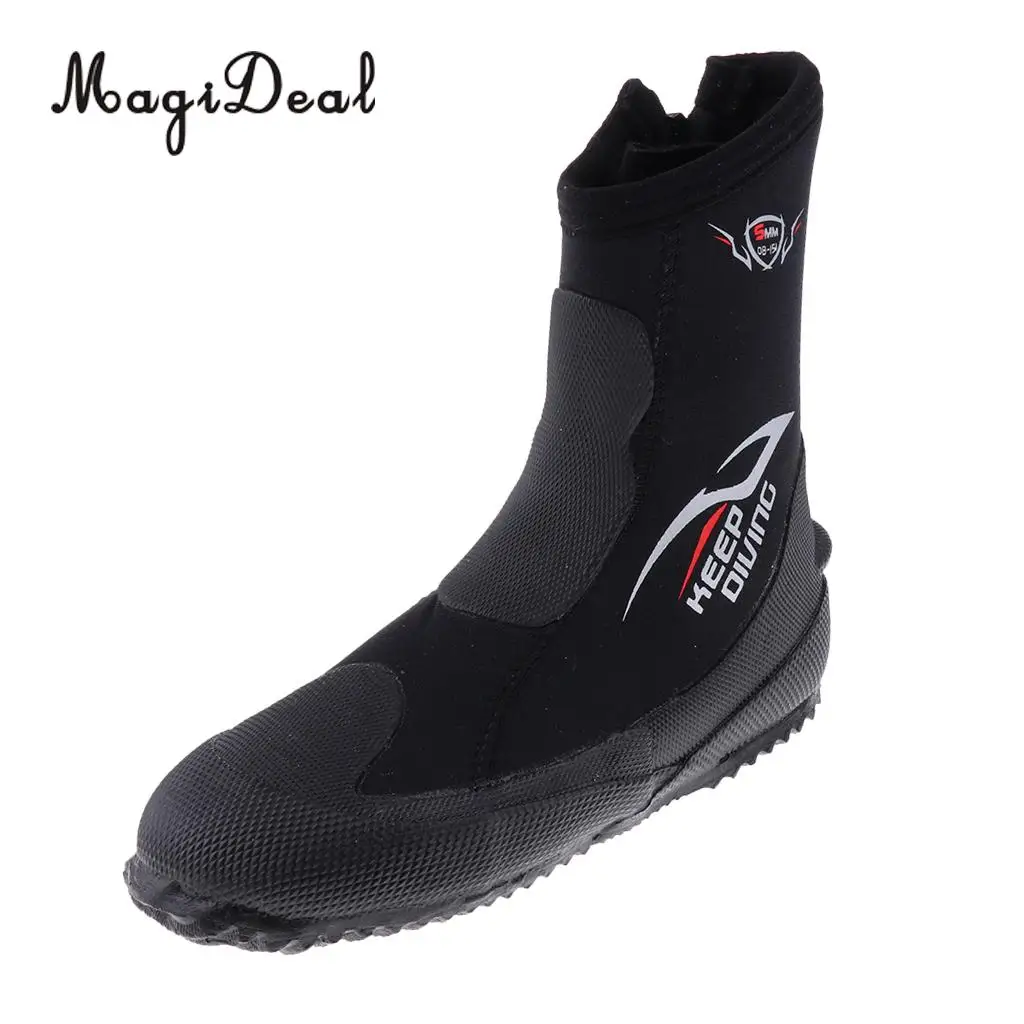 MagiDeal Unisex 5mm Premium Neoprene Hi Top Wetsuits Zipper Boot Diving Boots Water Sports Snorkeling Booties Shoes Black