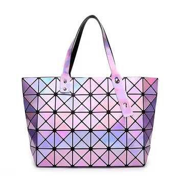 

ANNRMYRS Laser Women handbag Dazzle Color Plaid Tote Casual Bags Female Fashion Fold Over Handbags Lady Sequins Mirror Saser Bag
