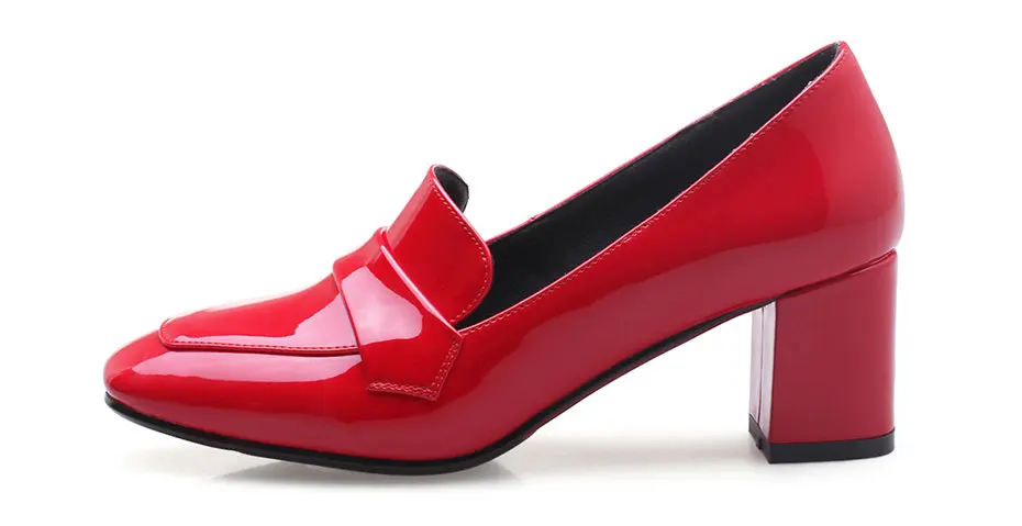 Модные красные женские лоферы из лакированной кожи; туфли-лодочки с квадратным носком на высоком квадратном каблуке 6 см; повседневные офисные туфли-оксфорды в британском стиле; слипоны
