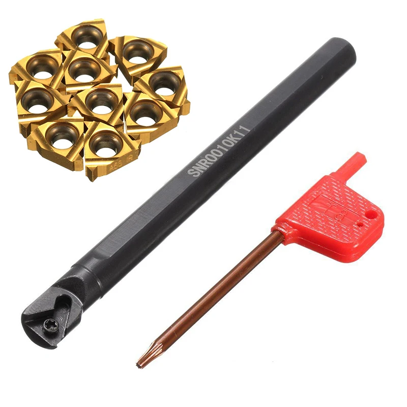 10pcs 11IR A60 Inserts + SNR0010K11 Boring Bar Tool Holder with Wrench For Lathe Turning Toolin