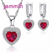 Jemmin Fine 925 Silver Heart Crystal Wedding Jewelry Sets For Brides Women Rhinestone Statement Necklace Dangle Earrings Set