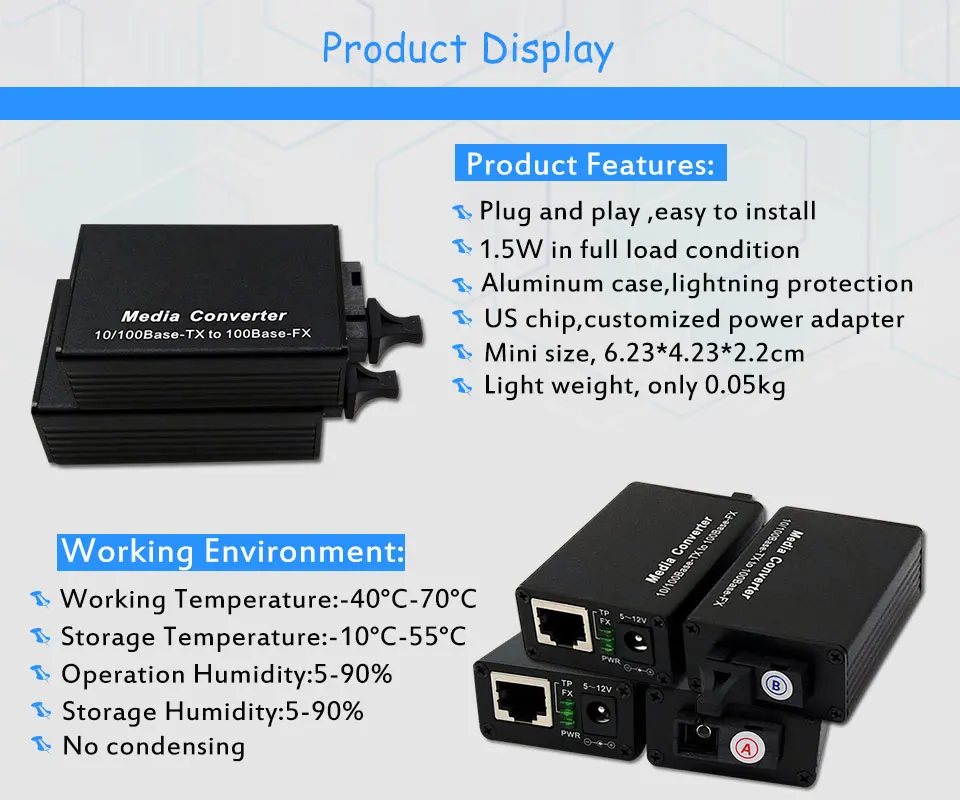 1 пара 100 M мини media converter один оптоволоконный, один режим BIDI конвертер с 1 SC порт и 1 rj45 порт