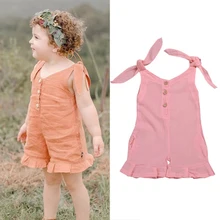 Детская одежда Модный комбинезон для девочек; однотонные Комбинезоны для маленьких девочек; мягкие модные летние новые сарафаны для девочек; одежда