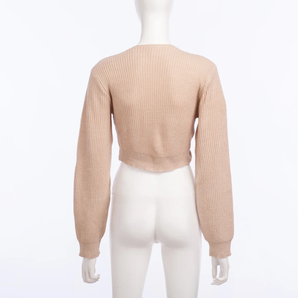 Missufe осенний двухсторонний сексуальный вязаный пуловер укороченные топы твист Pull Femme с поперечным Ремешком женский свитер зимние джемперы