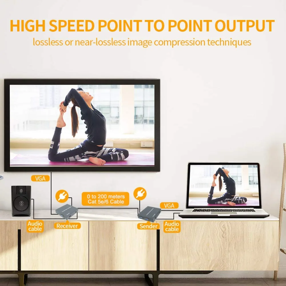 DT215V 660ft сетевой VGA по IP аудио сплиттер удлинитель Ethernet Cat5e Cat6 кабель 1080P LAN видео