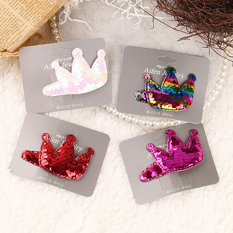 

Fashion girls Children Hair Clip Colorful Sequin Filler Cartoon Hair Clips Stars Crown Cute Hairpin Hair Accessories