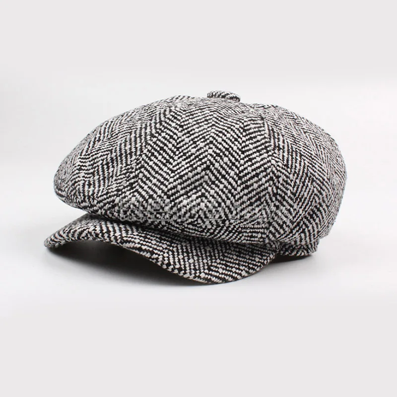 Black and white Новинка осень зима мужская натуральная меховая картуз шапка-Кепка Beanie BERET Кепка таксиста - Цвет: Black and white