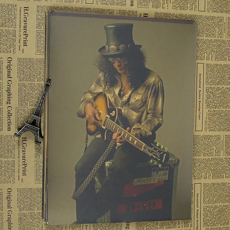 Guns N плакат с розами ВИНТАЖНЫЙ ПЛАКАТ Slash рок-гитарист живопись Мастер ретро плакат Поющая звезда Плакат домашний декор - Цвет: Золотой