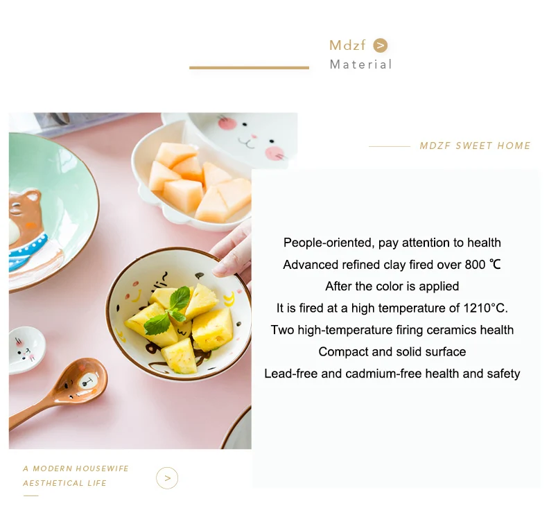 EECAMAIL милые животные керамическая обеденная чаша детская посуда детская мультяшная тарелка для завтрака детская ложка блюдо для стейка закуски Pla