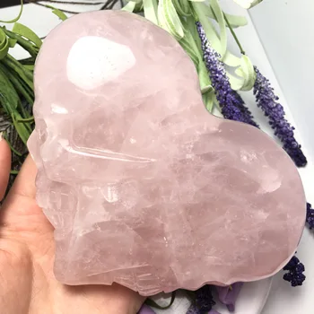 

Super rare natural pink rose hand-carved double skull statue with realistic treatment ability, stone home decoration free shippi