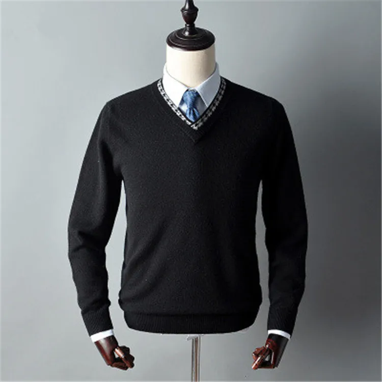  pure goat cashmere thick knit men smart casual v-neck loose pullover sweater solid color S-2XL reta
