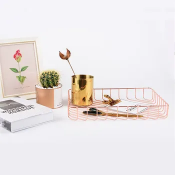 

Storage Basket Rose Gold Fruit Basket Iron A4 Basket Elegant Luxury Desk Storage Organizer Decorative Basket