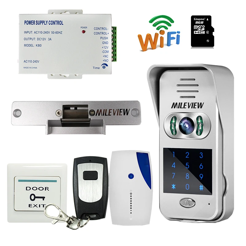 

Free Shipping New Code Keypad Wireless Wifi IP Doorbell Video Intercom for Android IOS Phone Unlock View + Strike lock + 8G TF