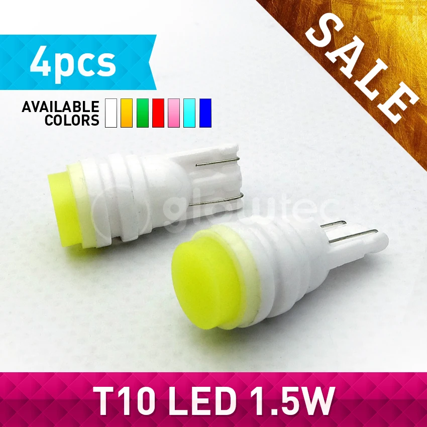 

PROMOTION 4pcs 12V T10 194 168 W5W 1.5W Ceramic 1 COB Shell Super Bright White Car Auto Wedge Side Plate Light Lamp Bulb GLOWTEC