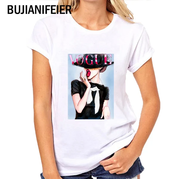 

BUJIANIFEIER NEW 2019 SUMMER Fashion girl print white Short Sleeve Female T-shirts BJN123