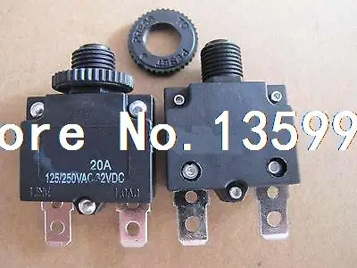 

2 pieces 125/250VAC 20A NC SPST 2 Pins Circuit Breaker Overload Protector