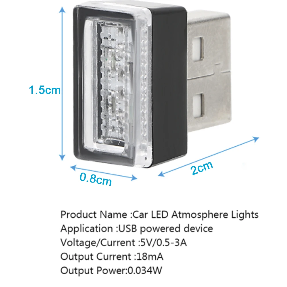2 шт., Автомобильный USB светодиодный светильник, декоративная лампа, аварийное освещение, универсальный портативный ПК, подключи и играй, красный/синий/белый