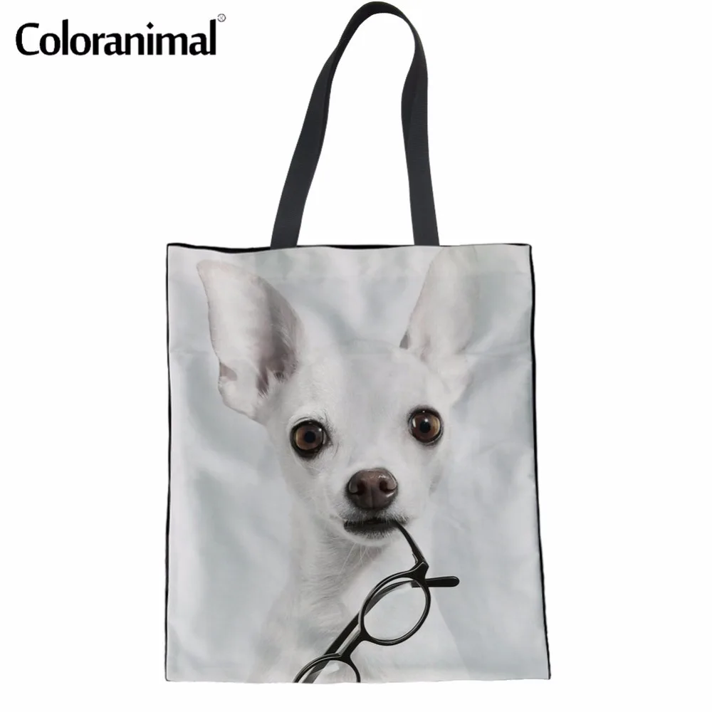 

Coloranimal Cute Dog Design Women Handbags Chihuahua Casual Canvas Linen Pack School Bookbags Woman's Leisure Shopping Tote Bags