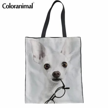 

Coloranimal Cute Dog Design Women Handbags Chihuahua Casual Canvas Linen Pack School Bookbags Woman's Leisure Shopping Tote Bags