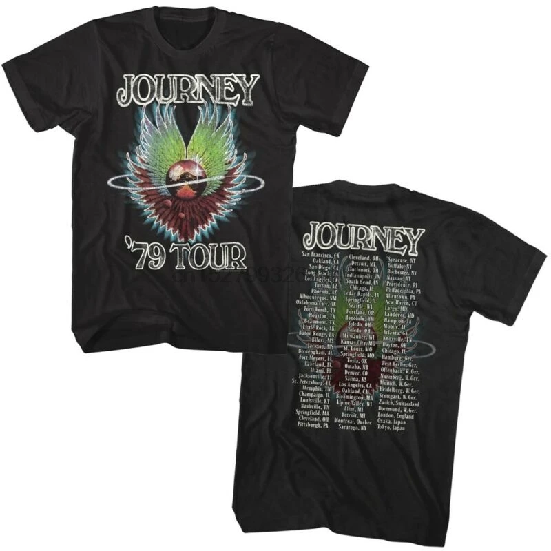 

Journey Evolution Album Tour List 1979 Men's T Shirt Glam Rock Band Music Merch