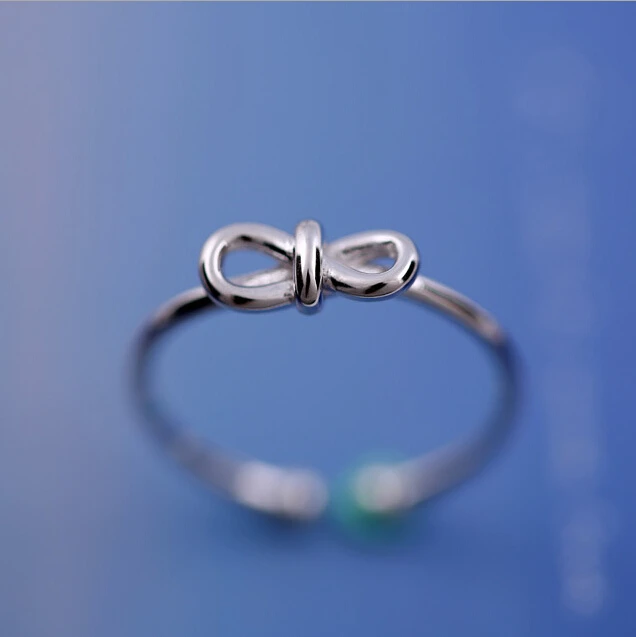 RI146 cute bow Rings 925 Sterling silver Jewelry  Vintage Adjustable rings for women gift