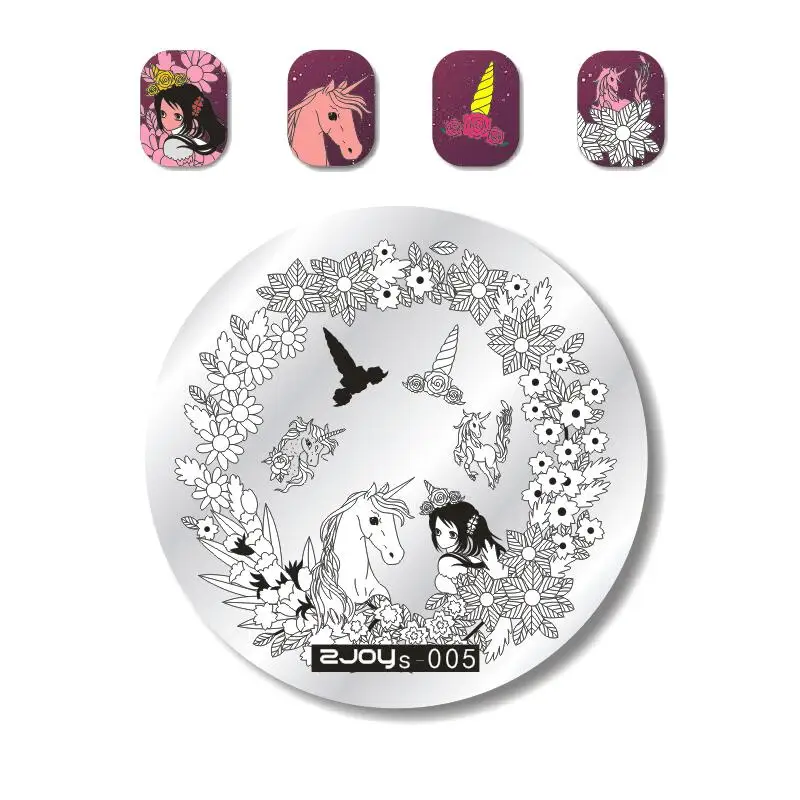 

1Pc Round Nail Stamping Plate Girl Rose Flower Template Nail Art Image Plate Stencil for Stamp Polish DIY ZJOYs-005