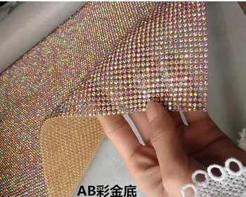 

3mm 45x120mm Crystal AB Stones A+ Hot Fix Rhinestone Mesh Trimming Black Aluminium gold base Pasted Sew-on Net Drill